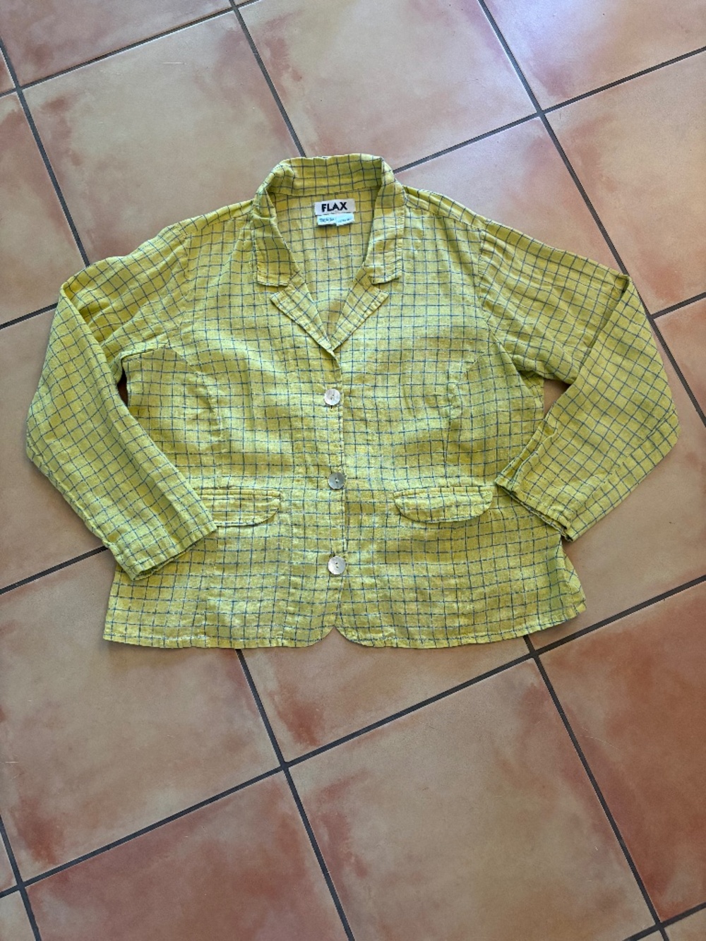 FLAX 100% Linen Plaid Jacket Size M Lagenlook